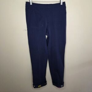 Isaac Mizrahi Live | Navy Blue Pull On Waist Pants with Floral Lining Size 8